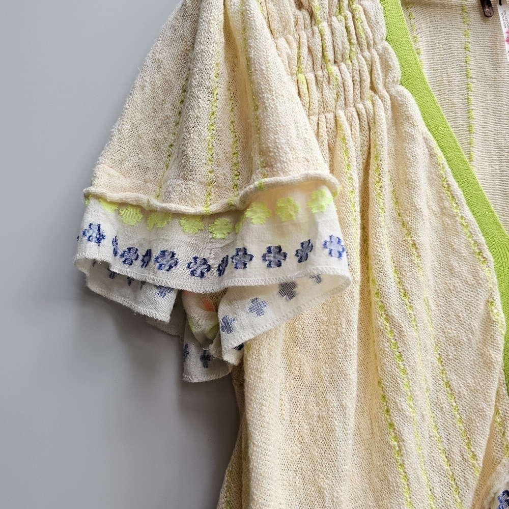 Free People Creamy Tiered Ruffle Mini Dress Knit V-Neck Smocked Ethereal XS/S - Picture 4 of 13
